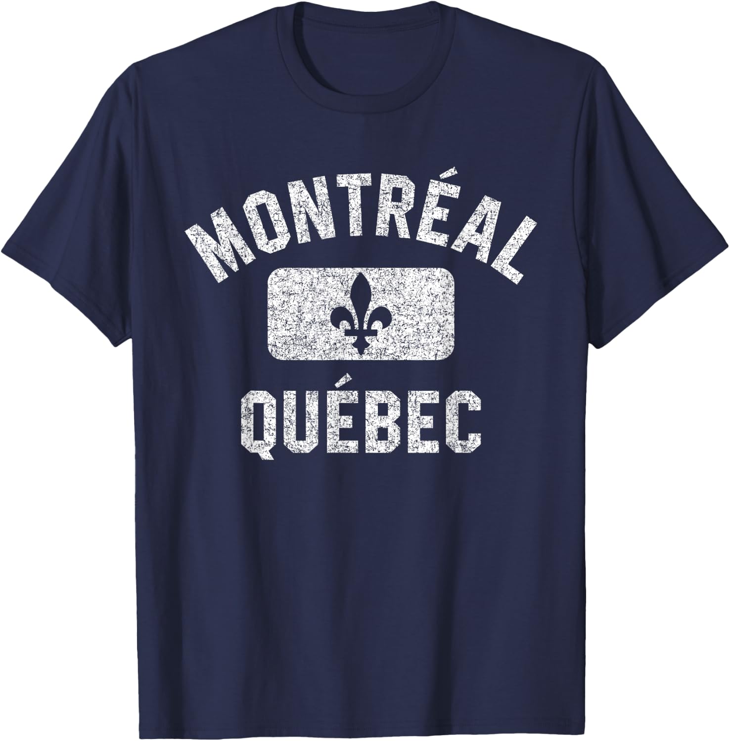 Montreal Fleur de Lys Gym Style Blue w Distress White Print T-Shirt - T-Shirt | Navy
