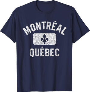 Montreal Fleur de Lys Gym Style Blue w Distress White Print T-Shirt - T-Shirt | Navy