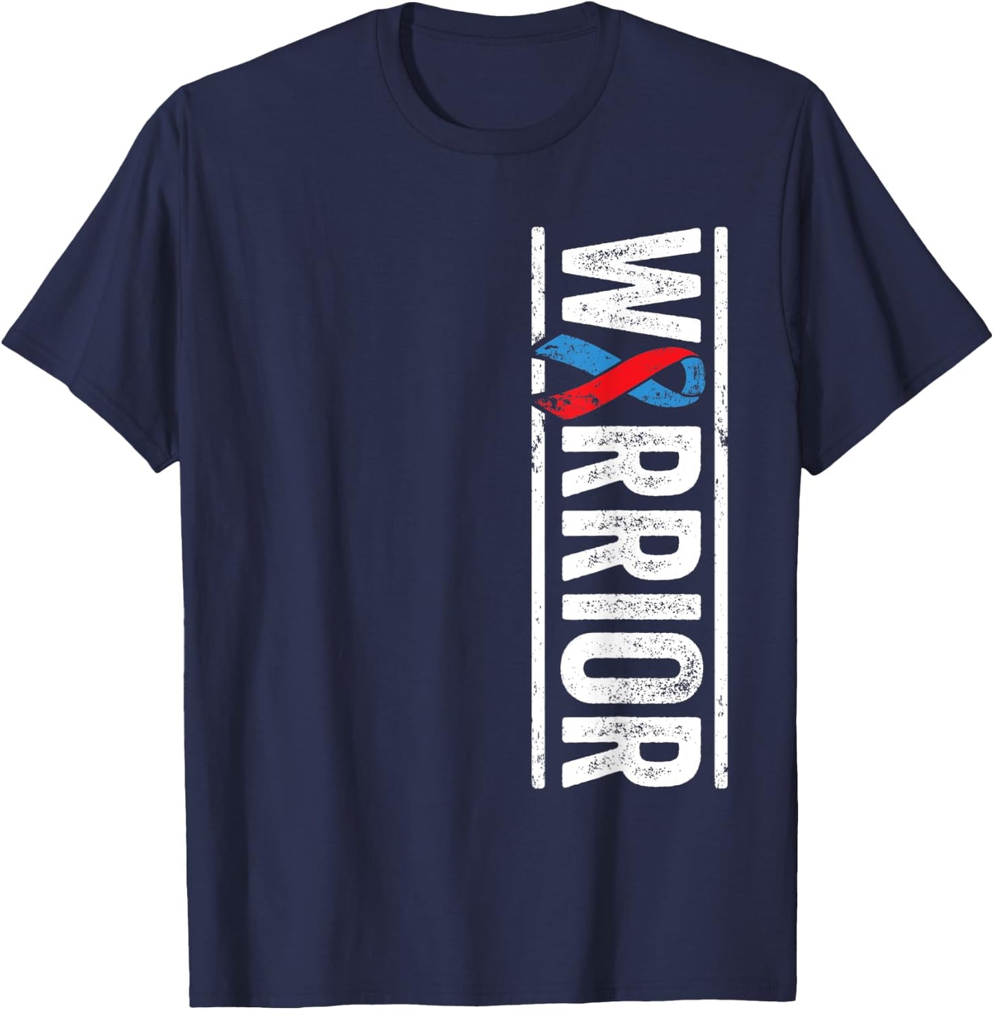 Pulmonary Fibrosis Warrior - PF Red Blue Awareness Ribbon T-Shirt - T-Shirt | Navy