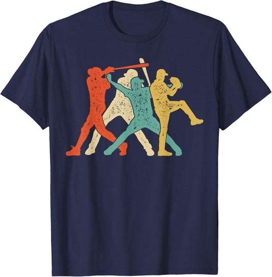 Baseball Retro Vintage Catcher Pitcher Batter Boys Men Sport T-Shirt - T-Shirt | Navy