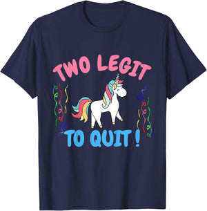 Kids Two Legit To Quit Funny 2nd Birthday Gift Unicorn T-Shirt - T-Shirt | Navy