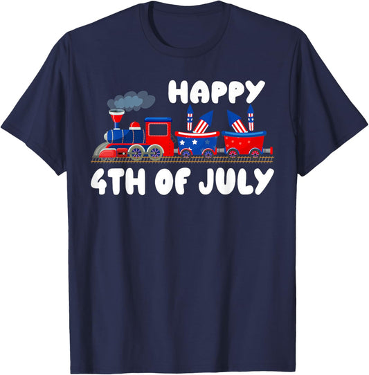 Happy 4th Of July Train US Flag Independence Day 4th Of July T-Shirt - T-Shirt | Navy