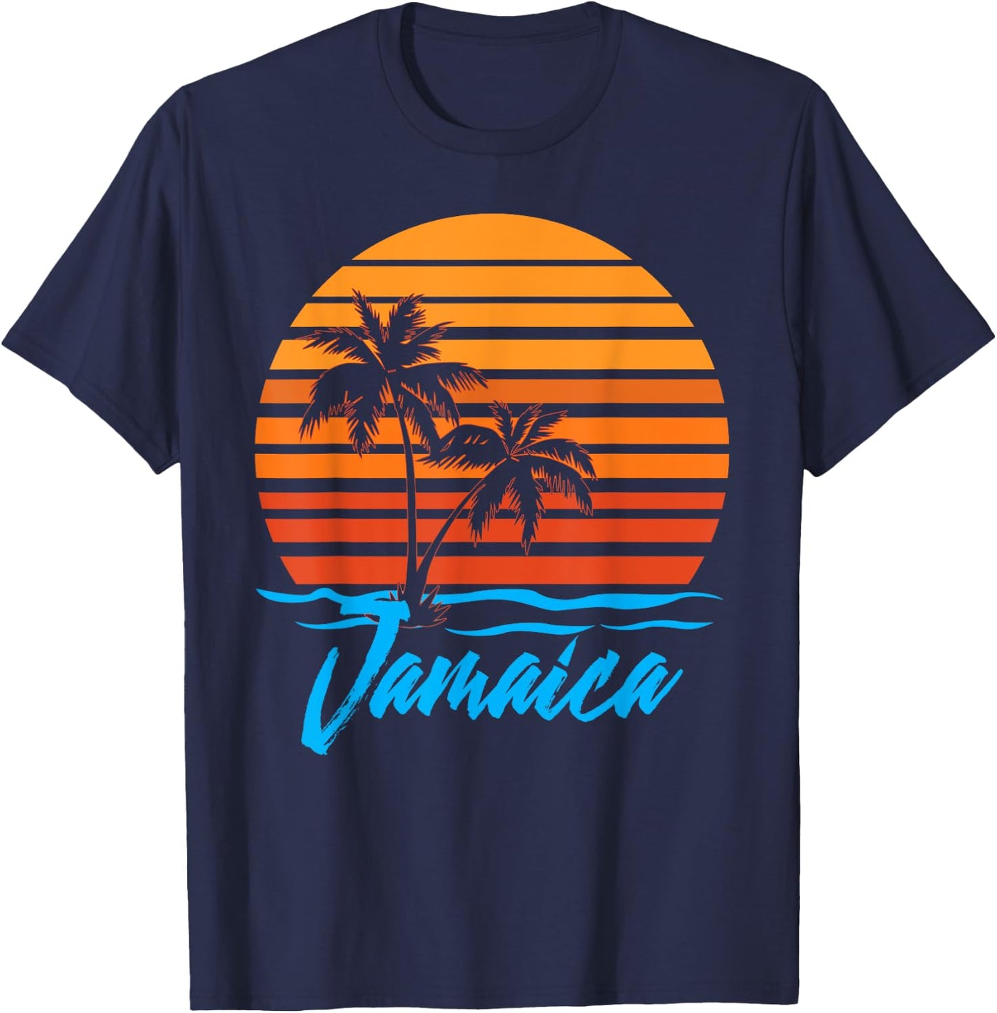 Jamaica Sunset Palm Trees Beach Vacation Tourist Gifts Men Women Kids T-Shirt - T-Shirt | Navy