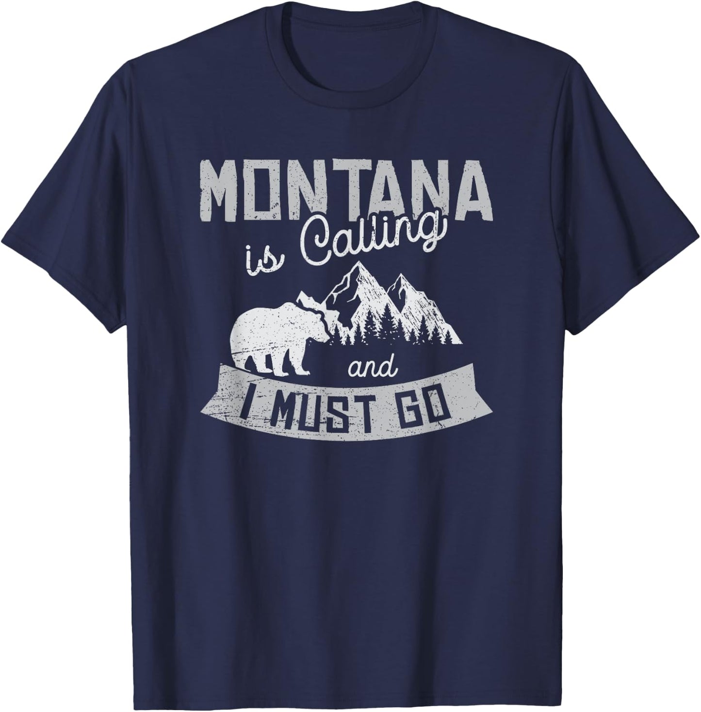 Montana Is Calling Big Sky Grizzly Wilderness Adventure T-Shirt - T-Shirt | Navy