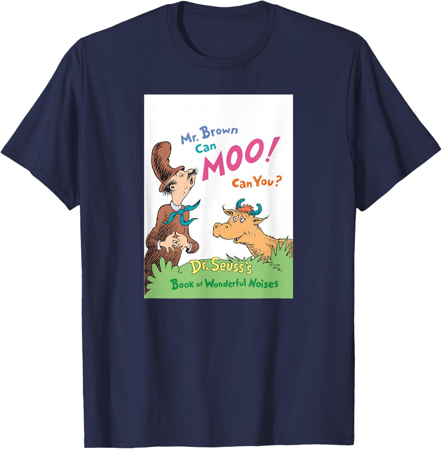 Dr. Seuss Mr. Brown Can Moo Book Cover T-Shirt - T-Shirt | Navy