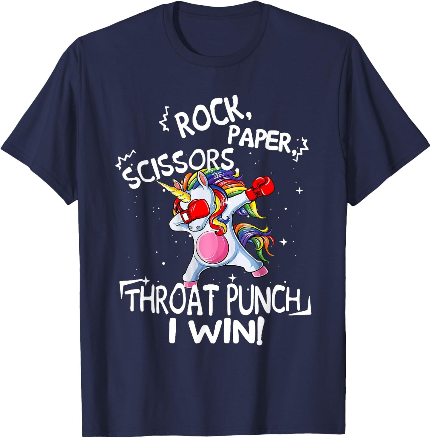Rock Paper Scissors Throat Punch I win Unicorn Boxing T-Shirt - T-Shirt | Navy