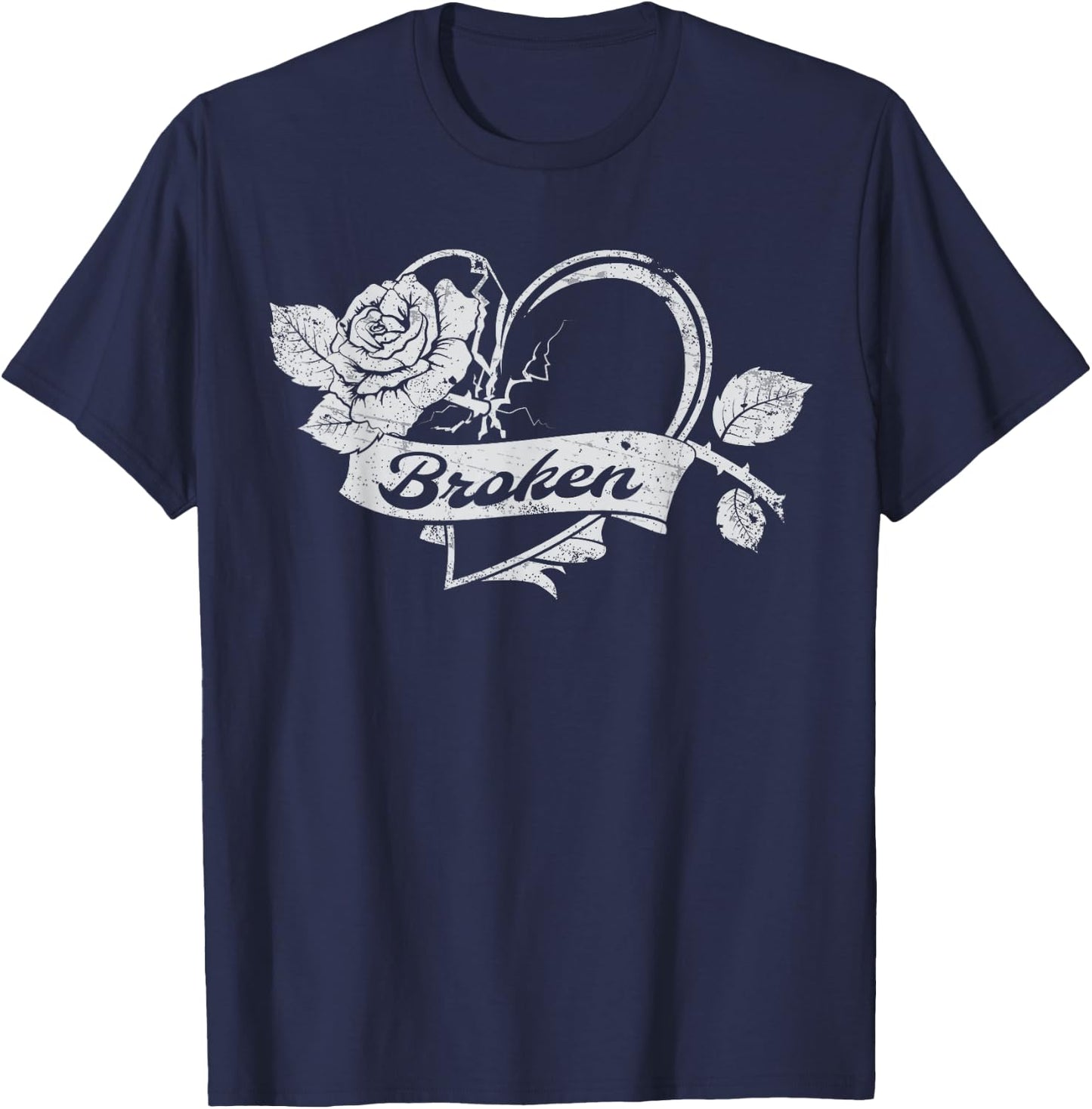 Broken Heart Emo Love Heart Break Up T-Shirt - T-Shirt | Navy
