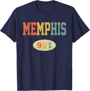 Vintage Memphis Shirt Area Code 901 Retro TN T-Shirt - T-Shirt | Navy