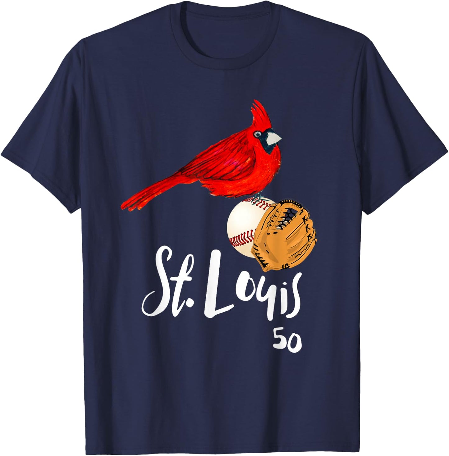 Saint Louis Red Cardinal Number 50 Baseball Art T-Shirt - T-Shirt | Navy