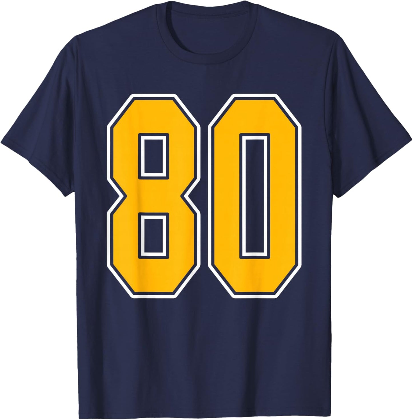 Gold and White Sports Number 80 Jersey Uniform Player T-Shirt - T-Shirt | Navy