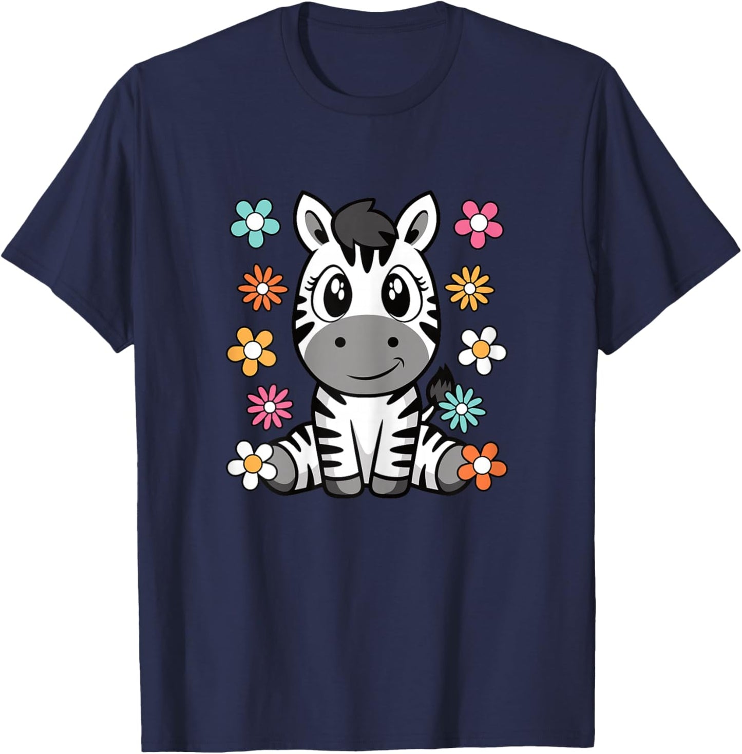 Cute Zebra Lover Groovy Kawaii Animal Women Girls Kids T-Shirt - T-Shirt | Navy