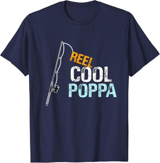 Poppa Gift from Granddaughter Grandson Reel Cool Poppa T-Shirt - T-Shirt | Navy
