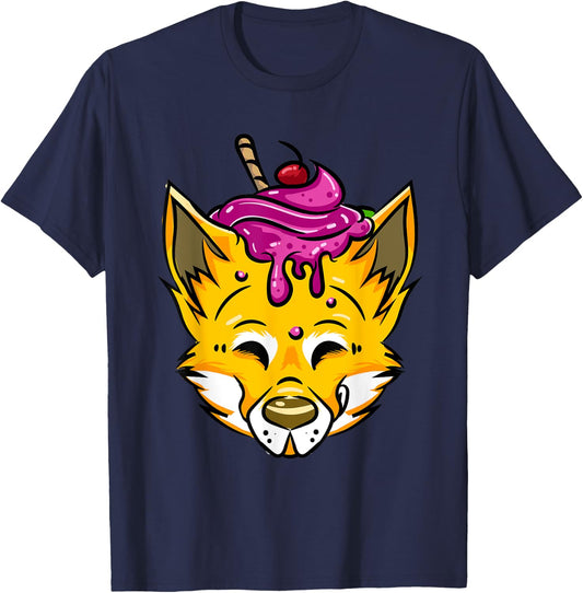 Furry Shirt Funny Fox Wolf Ice Cream Sundae Fursona Gift Women Kids T-Shirt - T-Shirt | Navy