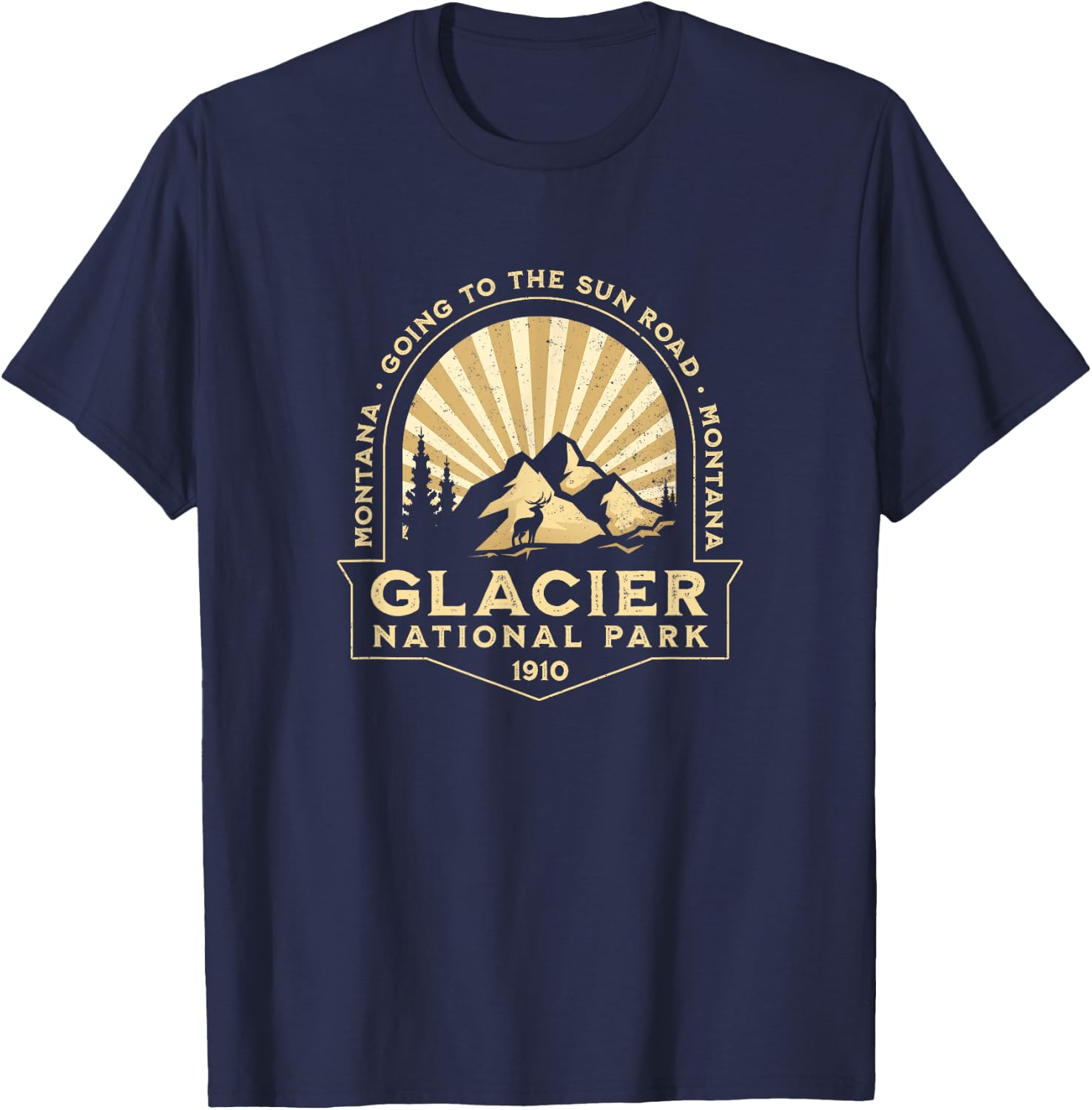 Classic Glacier National Park Going To The Sun Road Sunburst T-Shirt - T-Shirt | Navy