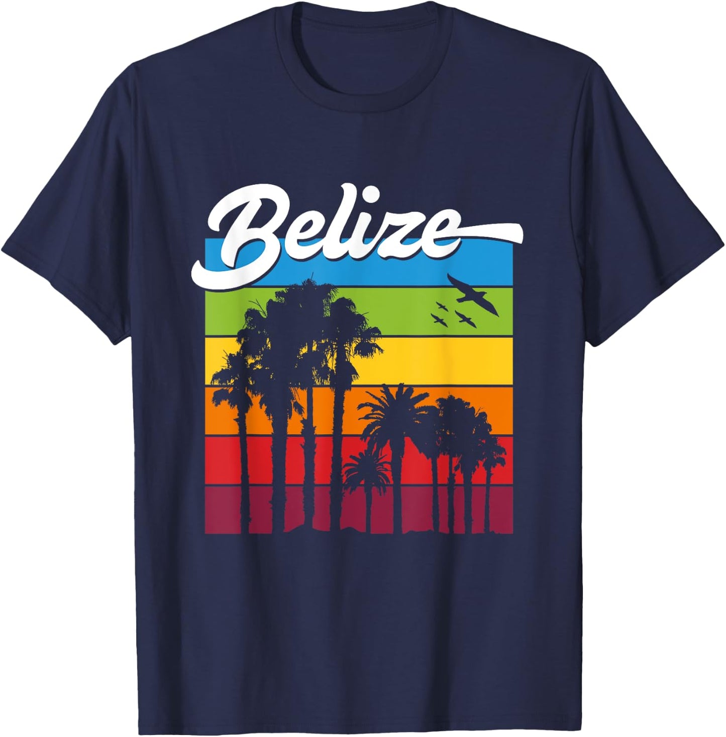 Rainbow Belize Souvenir Palm Trees Tropical Vacation T-Shirt - T-Shirt | Navy