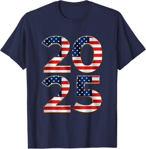 2025 Happy New Year American US Flag Patriotic 4th of July T-Shirt - T-Shirt | Navy