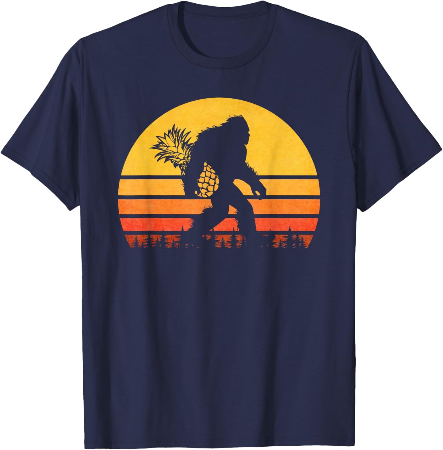 Retro Bigfoot Pineapple , Sasquatch With Fruit T-Shirt - T-Shirt | Navy