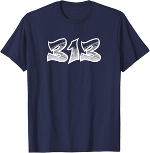 Detroit Graffiti Shirt. 313 Area Code T-Shirt - T-Shirt | Navy