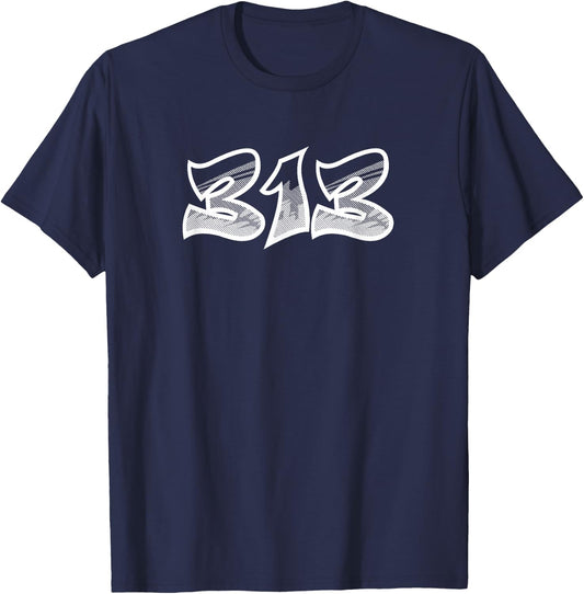 Detroit Graffiti Shirt. 313 Area Code T-Shirt - T-Shirt | Navy