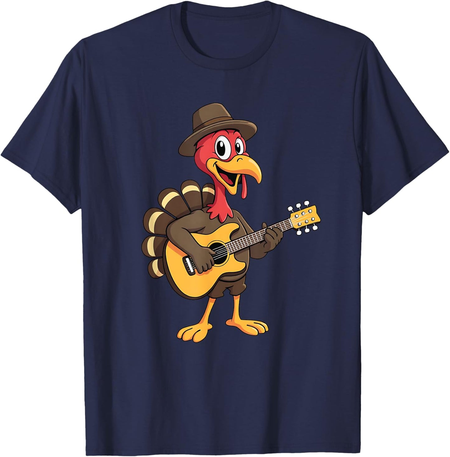 Funny Thanksgiving Guitarist Musician Turkey Playing Guitar T-Shirt - T-Shirt | Navy
