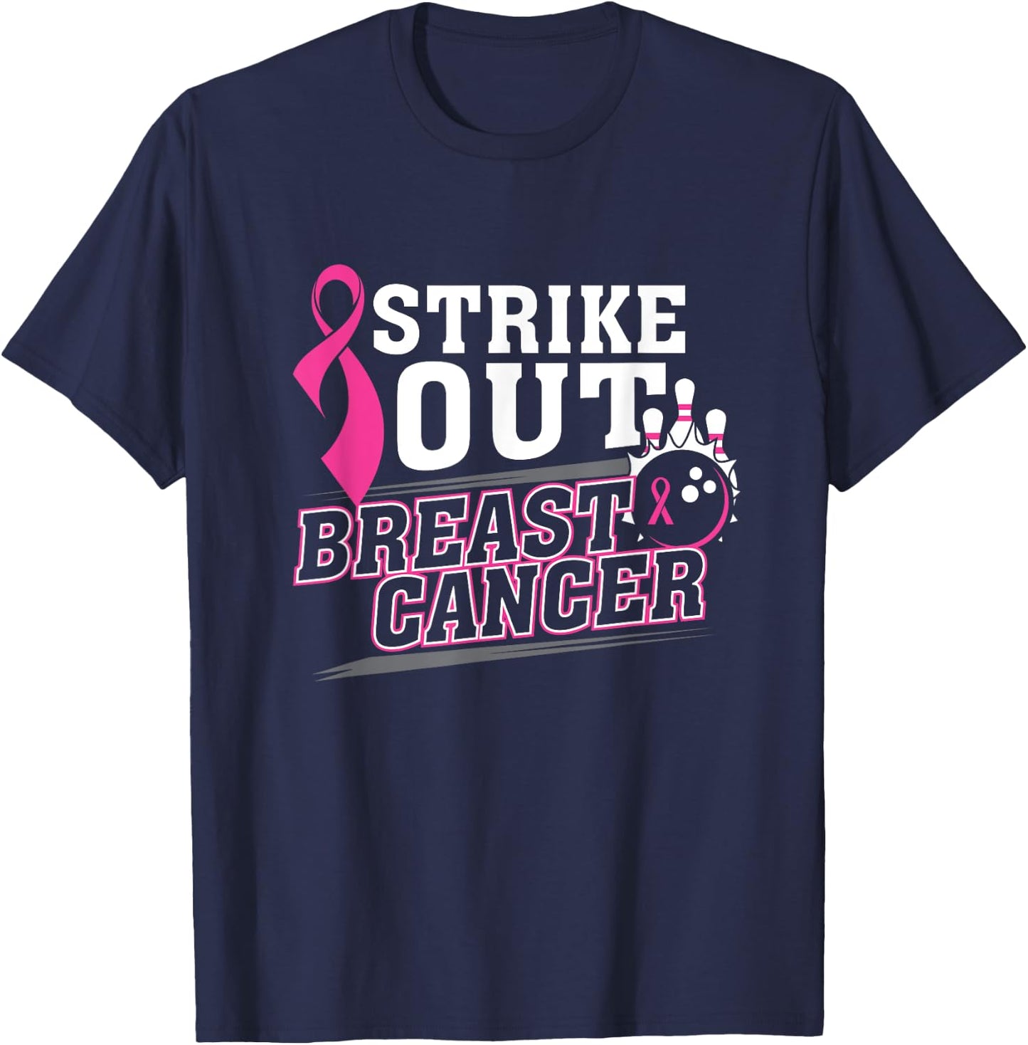 Breast Cancer Awareness Bowling Team T-Shirt - T-Shirt | Navy