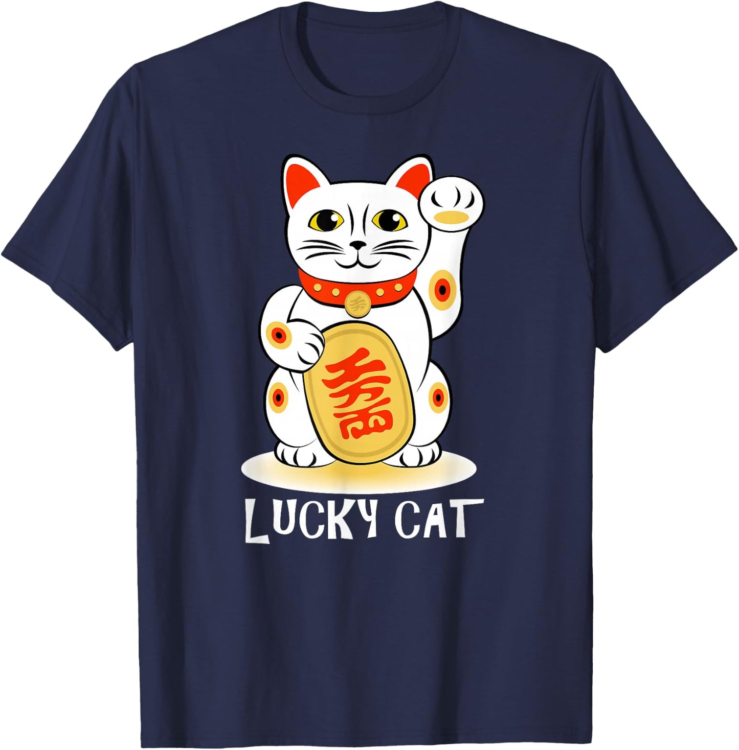 Lucky Cat t shirt; Maneki Neko t shirt; Cat t shirt; T-Shirt - T-Shirt | Navy