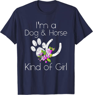 I'm a Dog and Horse Kind of Girl Paw Print Shirt Gift T-Shirt - T-Shirt | Navy