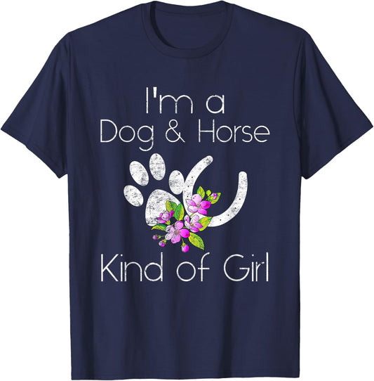 I'm a Dog and Horse Kind of Girl Paw Print Shirt Gift T-Shirt - T-Shirt | Navy