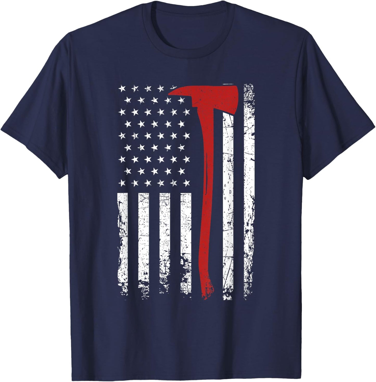 Wildland Firefighter Axe American Flag Thin Red Line Fireman T-Shirt - T-Shirt | Navy