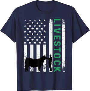 Patriotic Livestock Showmanship Boy and Show Stock Steer T-Shirt - T-Shirt | Navy