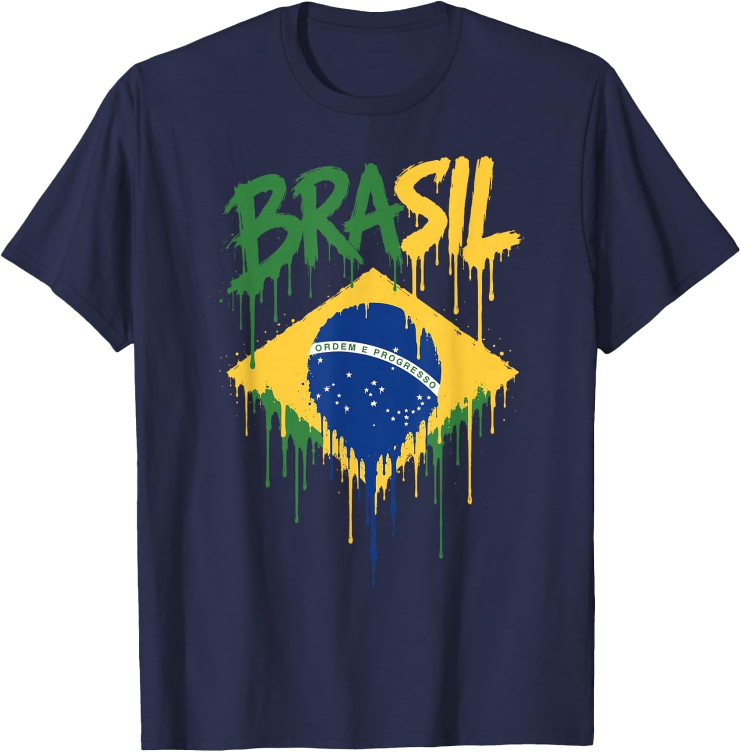 Brasil with Brazilian Flag Colors Men, Women & Kids Brazil T-Shirt - T-Shirt | Navy