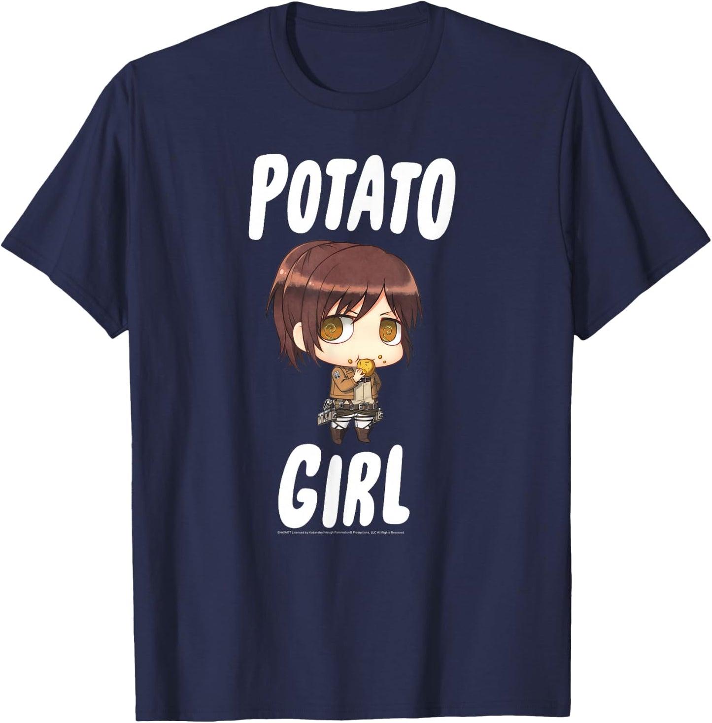 Attack on Titan Potato Girl Chibi AOT Anime T-Shirt - T-Shirt | Navy