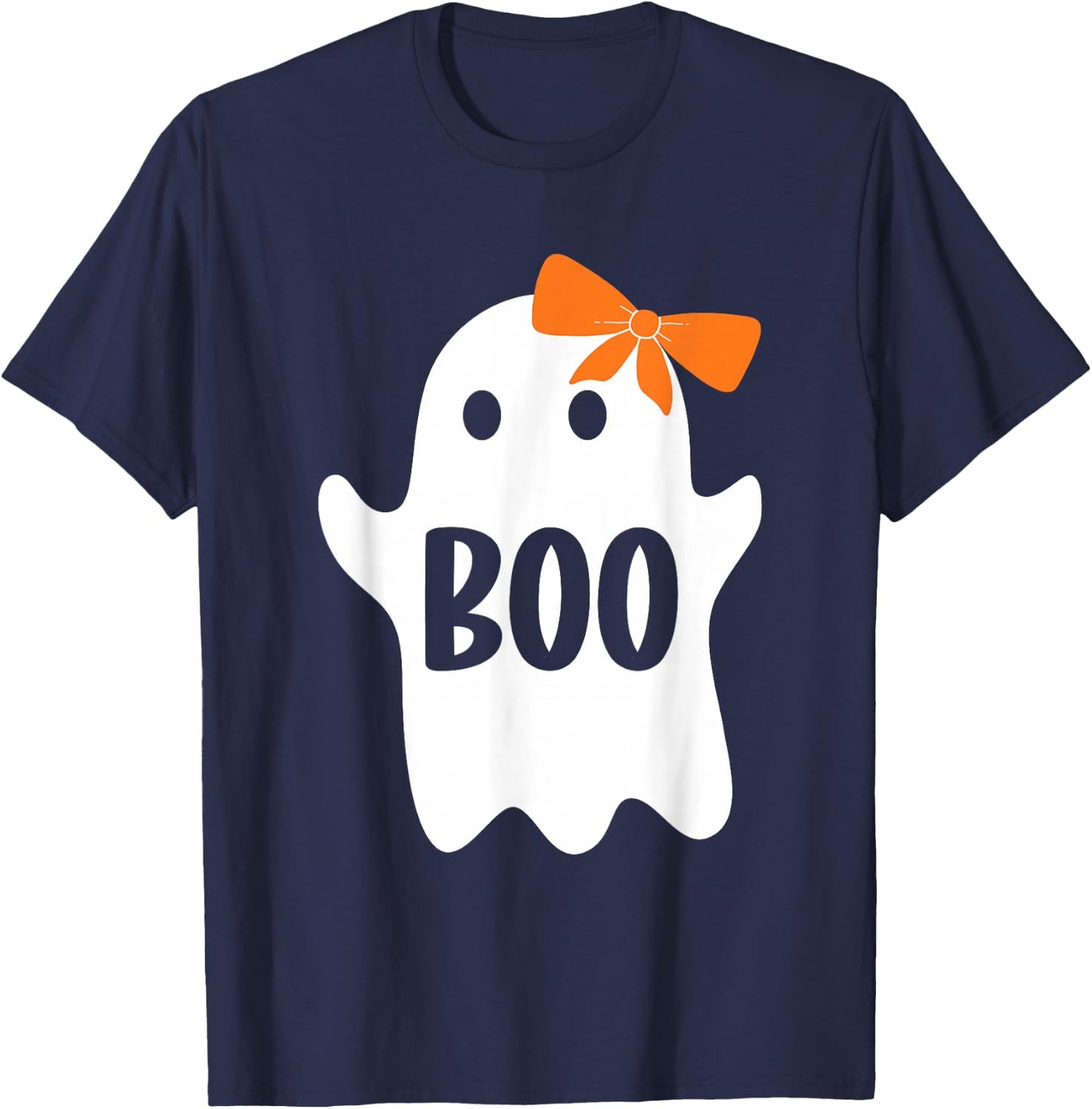 Cute Ghost with Bow, Boo Halloween Monster Kids Adults T-Shirt - T-Shirt | Navy