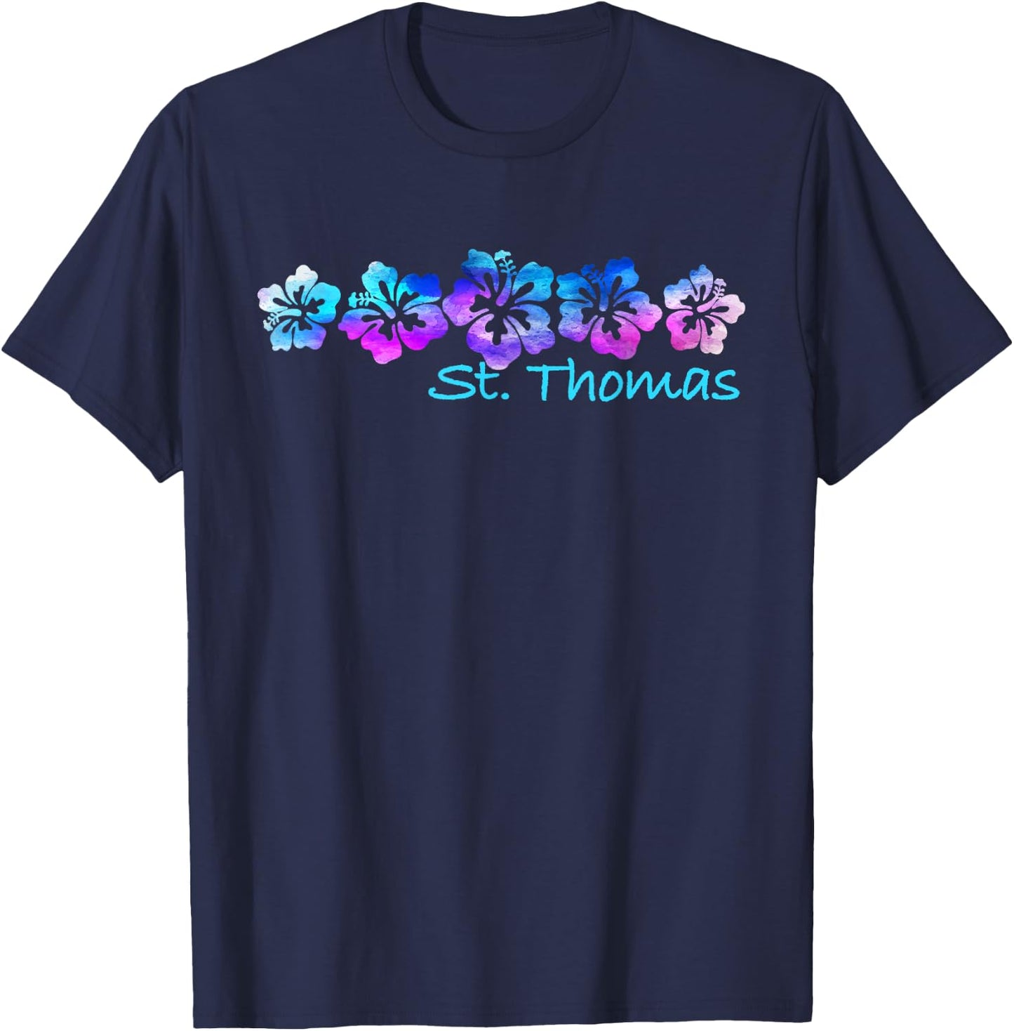 St. Thomas Tropical Flower- Vacation T-Shirt - T-Shirt | Navy