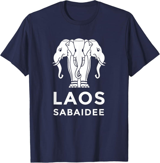 Laos Erawan 3 Headed Elephant Funny Laotian Gift T-Shirt - T-Shirt | Navy