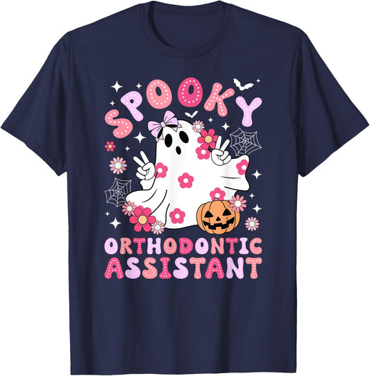 Spooky Orthodontic Assistant Halloween Orthodontic Assistant T-Shirt - T-Shirt | Navy