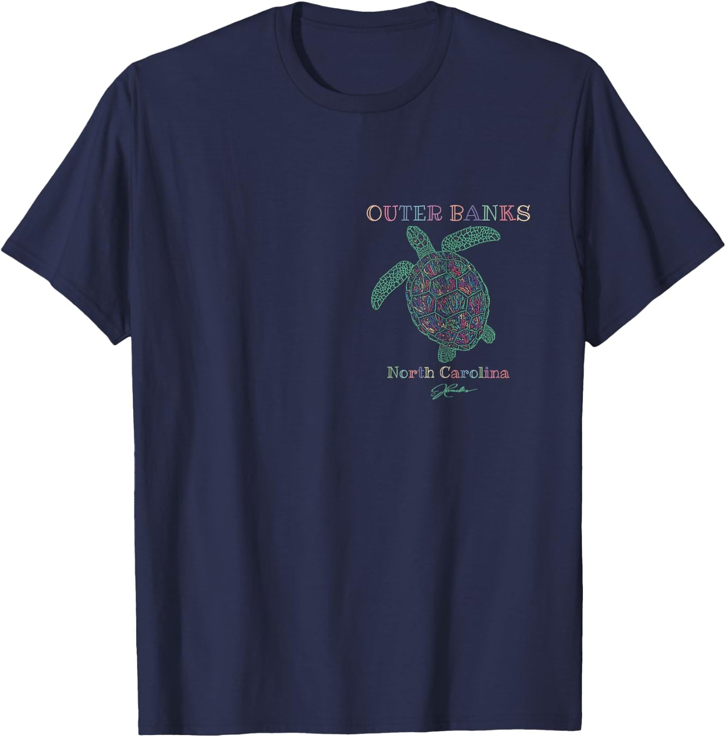 JCombs: Outer Banks, NC, Sea Turtle (2-Sided) T-Shirt - T-Shirt | Navy