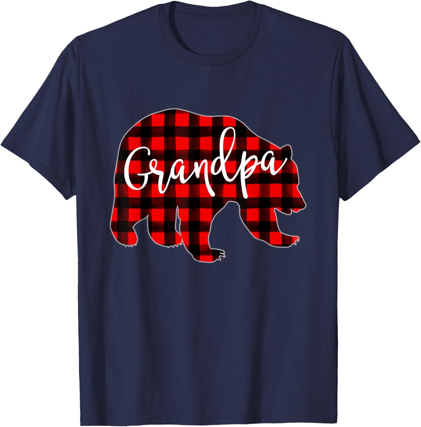 Red Plaid Grandpa Bear Matching Family Christmas Eve Buffalo T-Shirt - T-Shirt | Navy