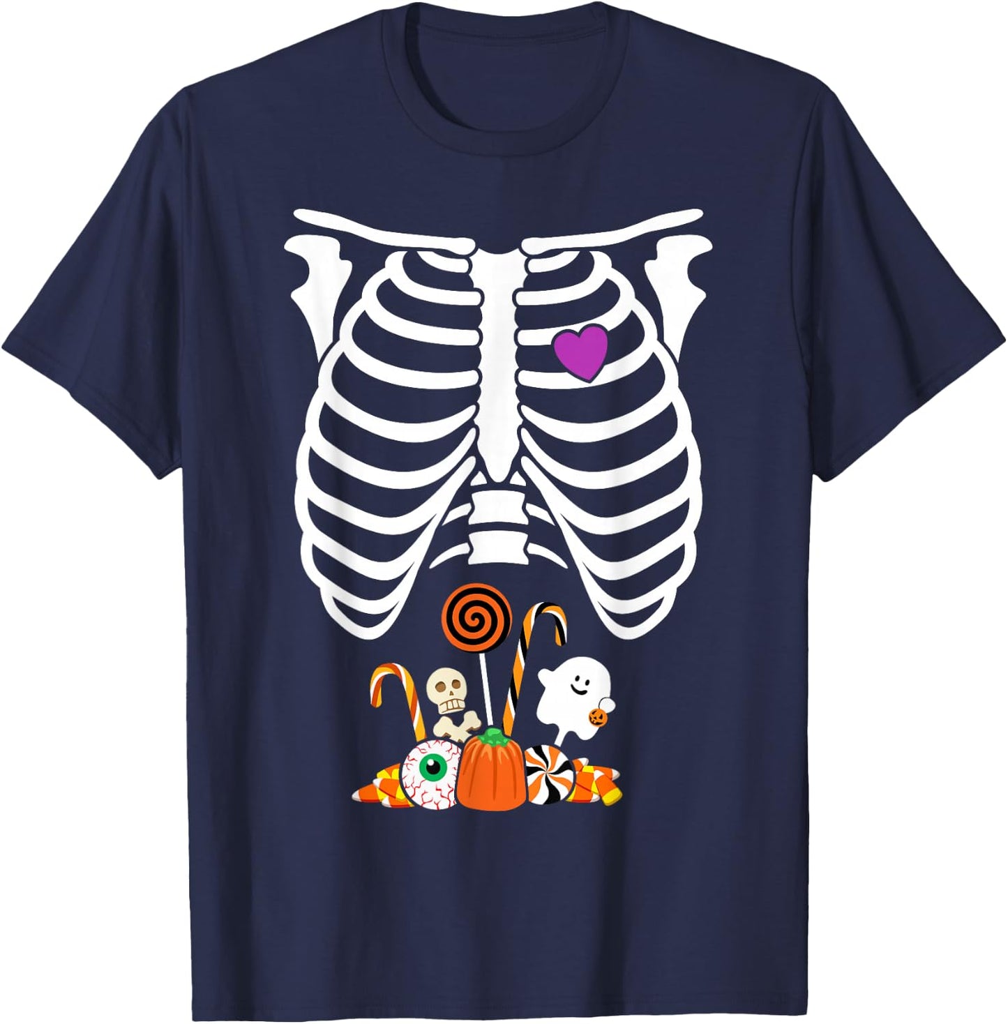 Halloween Candy Skeleton Rib Cage X-Ray Funny T-Shirt - T-Shirt | Navy