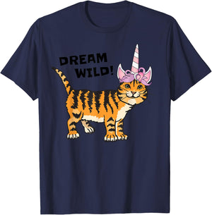 Dream Wild Cat Unicorn Tiger Lover , Caticorn Men Women Girls Kids T-Shirt - T-Shirt | Navy