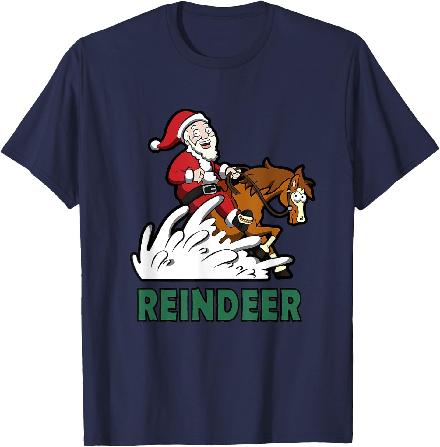 Reindeer Santa on a Reining Horse T-Shirt - T-Shirt | Navy