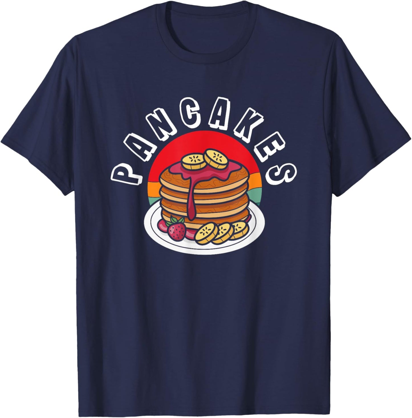 Pancakes Bananas Strawberries Retro Style T-Shirt - T-Shirt | Navy