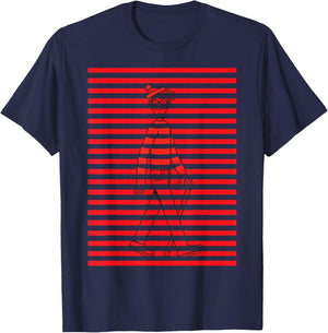 Where's Waldo Red and White Pattern Lines Graphic T-Shirt - T-Shirt | Navy