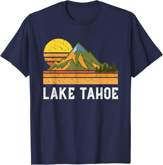 Mountain Sunset Vacation Gift- Lake Tahoe T-Shirt - T-Shirt | Navy