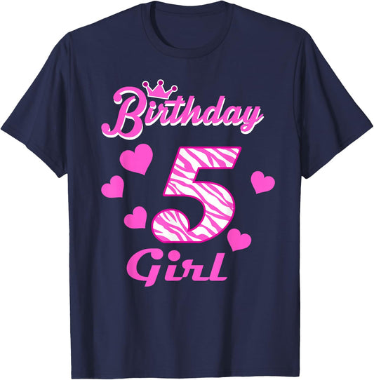 Happy Birthday Girls 5th Party 5 Years Old Bday T-Shirt - T-Shirt | Navy