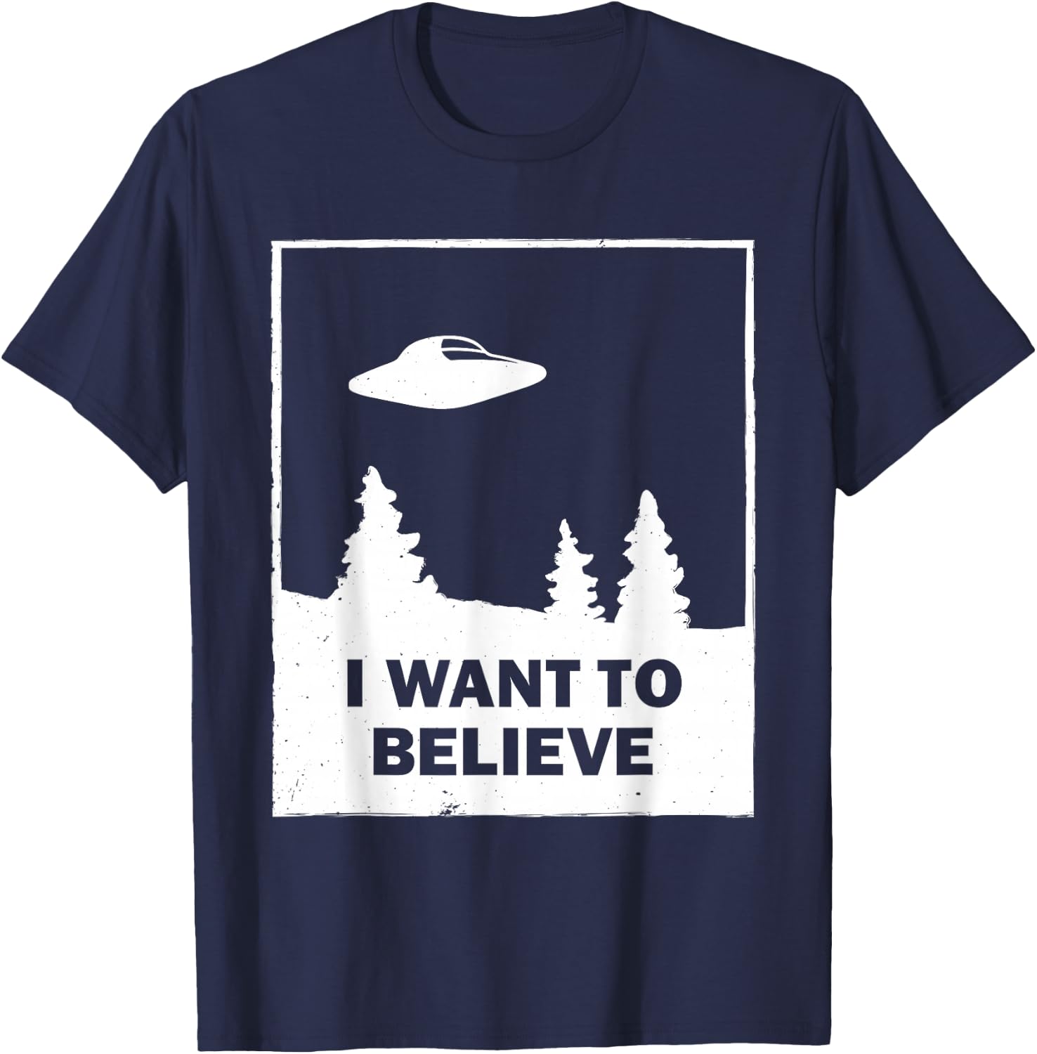 Vintage White I Want To Believe UFO T-Shirt - T-Shirt | Navy