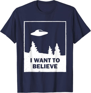 Vintage White I Want To Believe UFO T-Shirt - T-Shirt | Navy