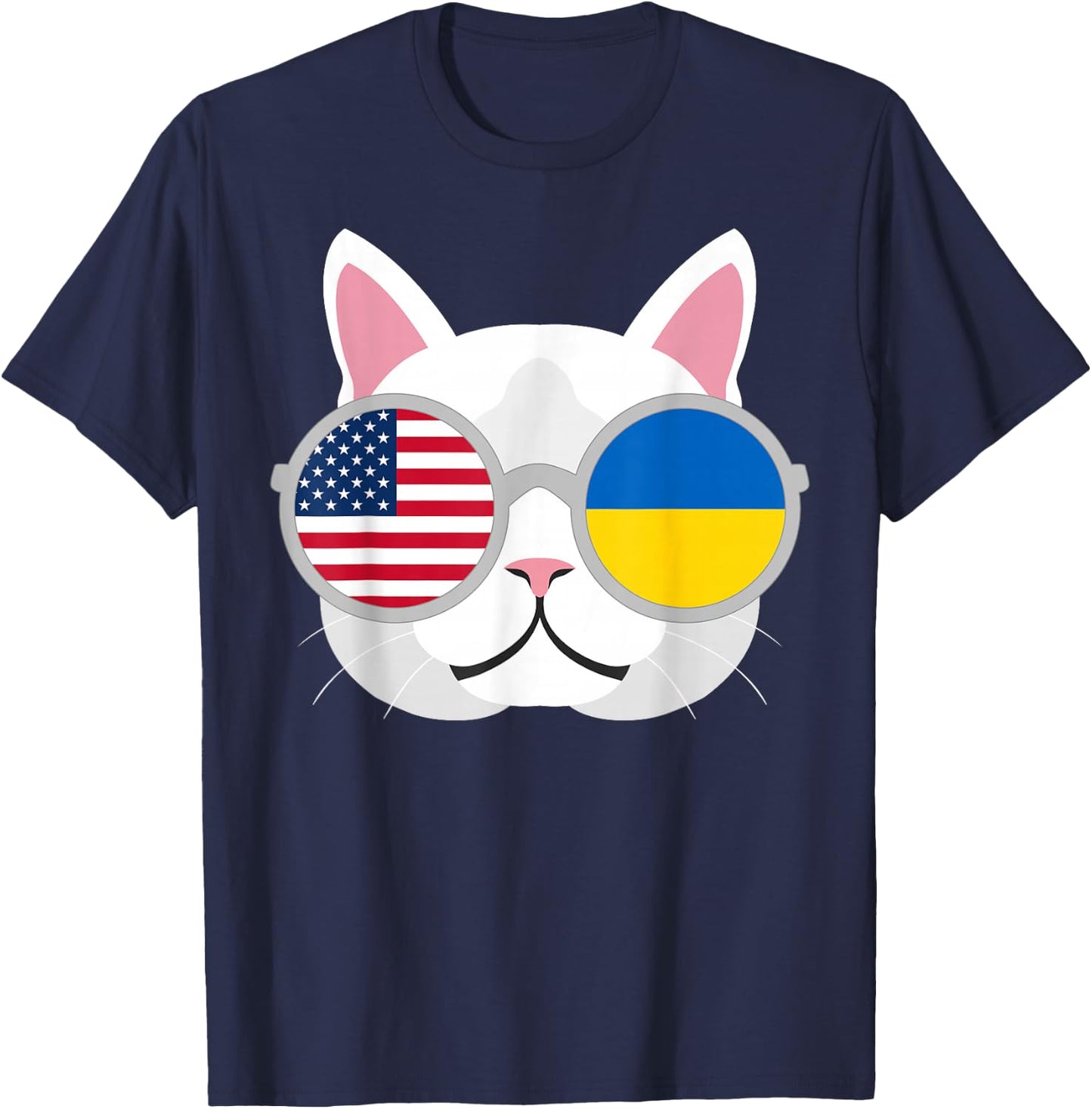 Funny Proud Ukrainian American Cat Ukraine USA Flag Gift T-Shirt - T-Shirt | Navy