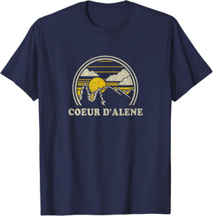 Coeur d'Alene Idaho ID T Shirt Vintage Hiking Mountains T-Shirt - T-Shirt | Navy