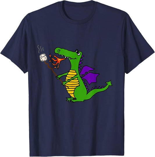 Smiletodaytees Funny Dragon Roasting Marshmallows T-Shirt - T-Shirt | Navy